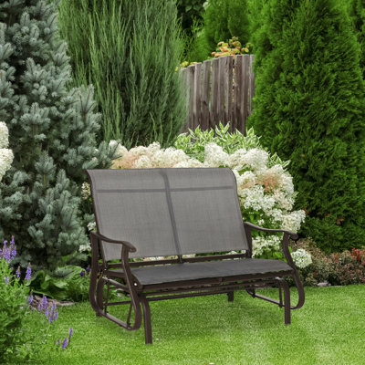 Balancelle à 2 porches, fauteuil oscillant de patio avec structure en acier, 2 balançoires pour la cour, la pelouse, le jardin et le porche, glissade silencieuse, lit double gris mixte, structure de siège d'extérieur et filet gris, jardin, cour