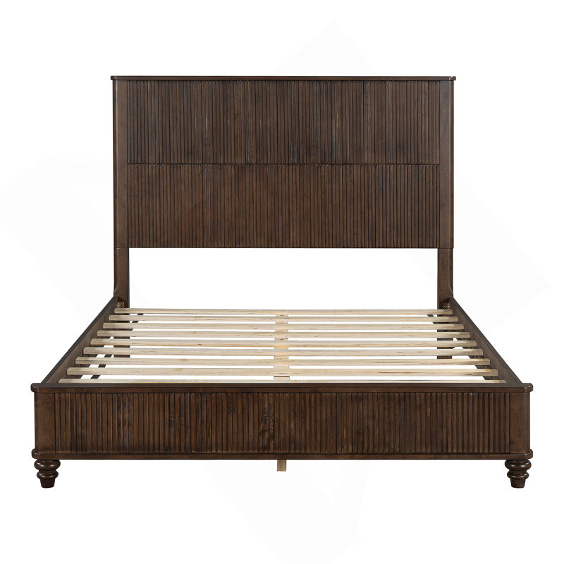 Structure de lit en bois massif, plateforme grand lit, tête de lit haute, bois naturel, sans sommier, noyer