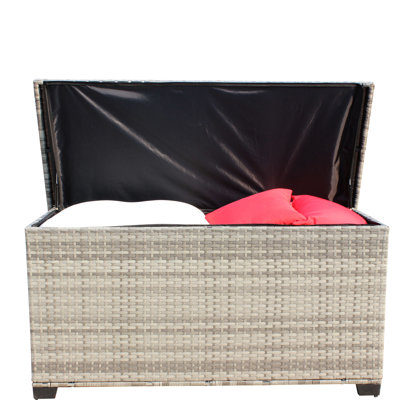 Rangement de patio gris - capacité de 148 gallons. Couvercle avec renfort en panneau de particules. Intérieur. Poignées pour faciliter le déplacement. Pe et fer. Assemblage requis Boîte extérieure en gallons. Caractéristique imperméable robuste.