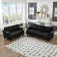 Causeuse et canapé 2 + 3 places Modern Classic avec garniture cloutée, structure en bois massif et housses de coussin amovibles.
