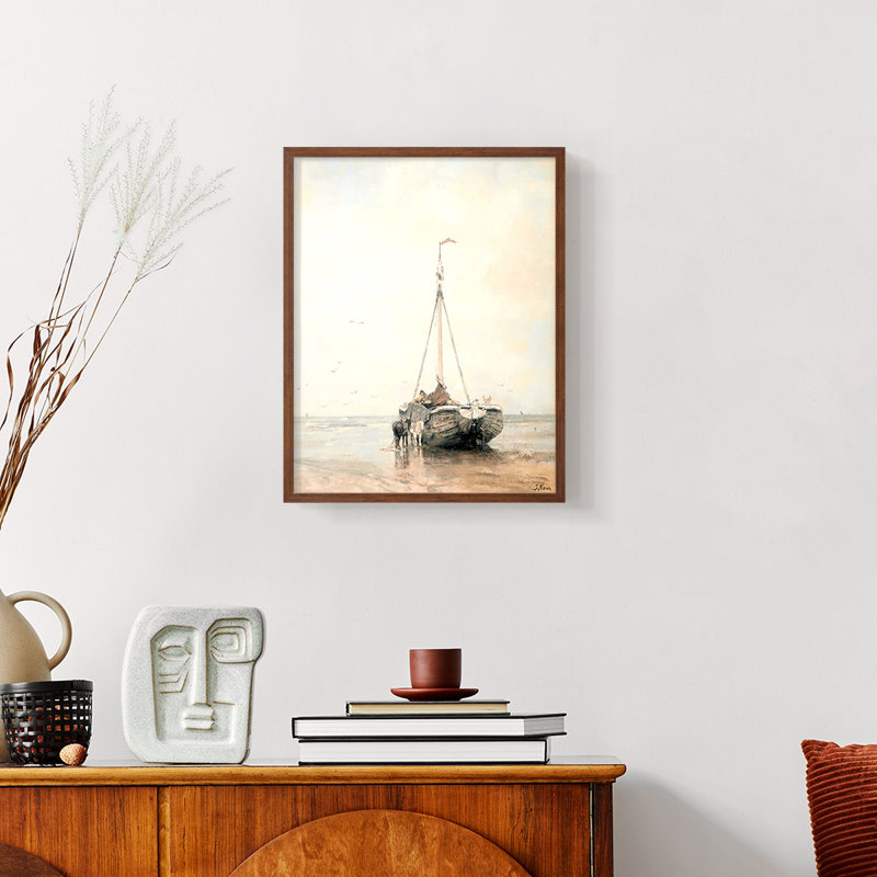 Vintage nautique - impression sur toile tendue, Papier avec cadre noyer, H 10 po x l 8 po