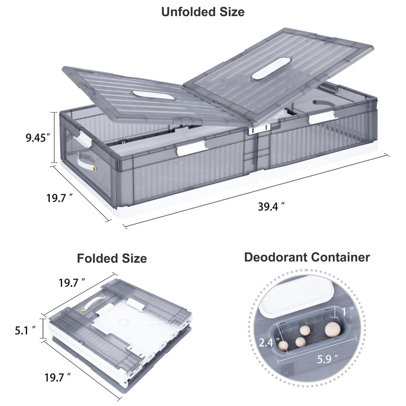 Nikolin Stackable Plastic Underbed Storage Box with Double-Open Lid and Wheels, 1, 9.45" H x 39.4" W x 19.7" D