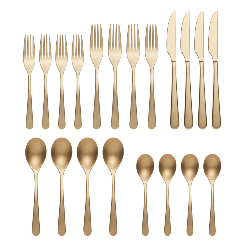 Kenbrook 20 Piece Everyday Flatware Set, Service for 4, Gold