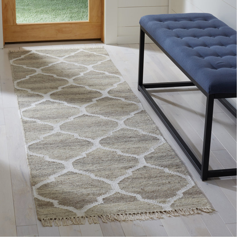 Towles Natural Hand Woven Wool/Viscose/Cotton Geometric Rug in Ivory/Light Gray, Runner 2'3" x 10'