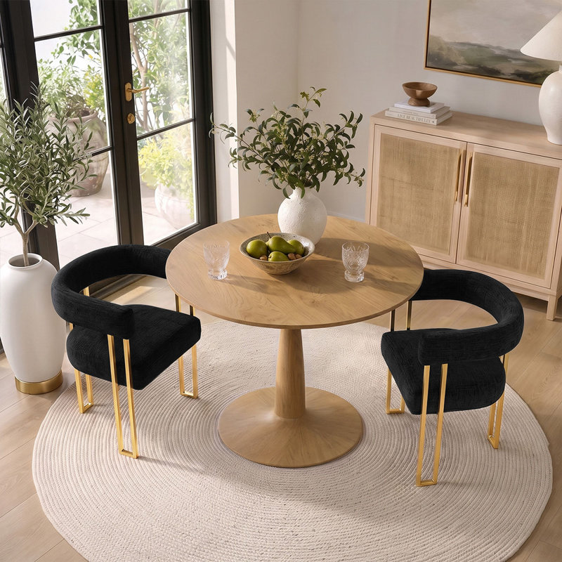 Ensemble de table de salle à manger pour 2 personnes avec table ronde et 2 fauteuils rembourrés en chenille, Black