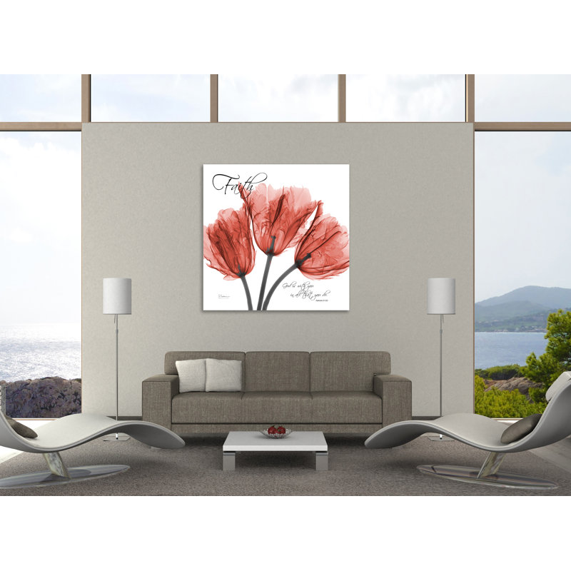 «Tulips Laugh», toile tendue par Albert Koetsier, H 18 po x l 18 po x P 1,5 po