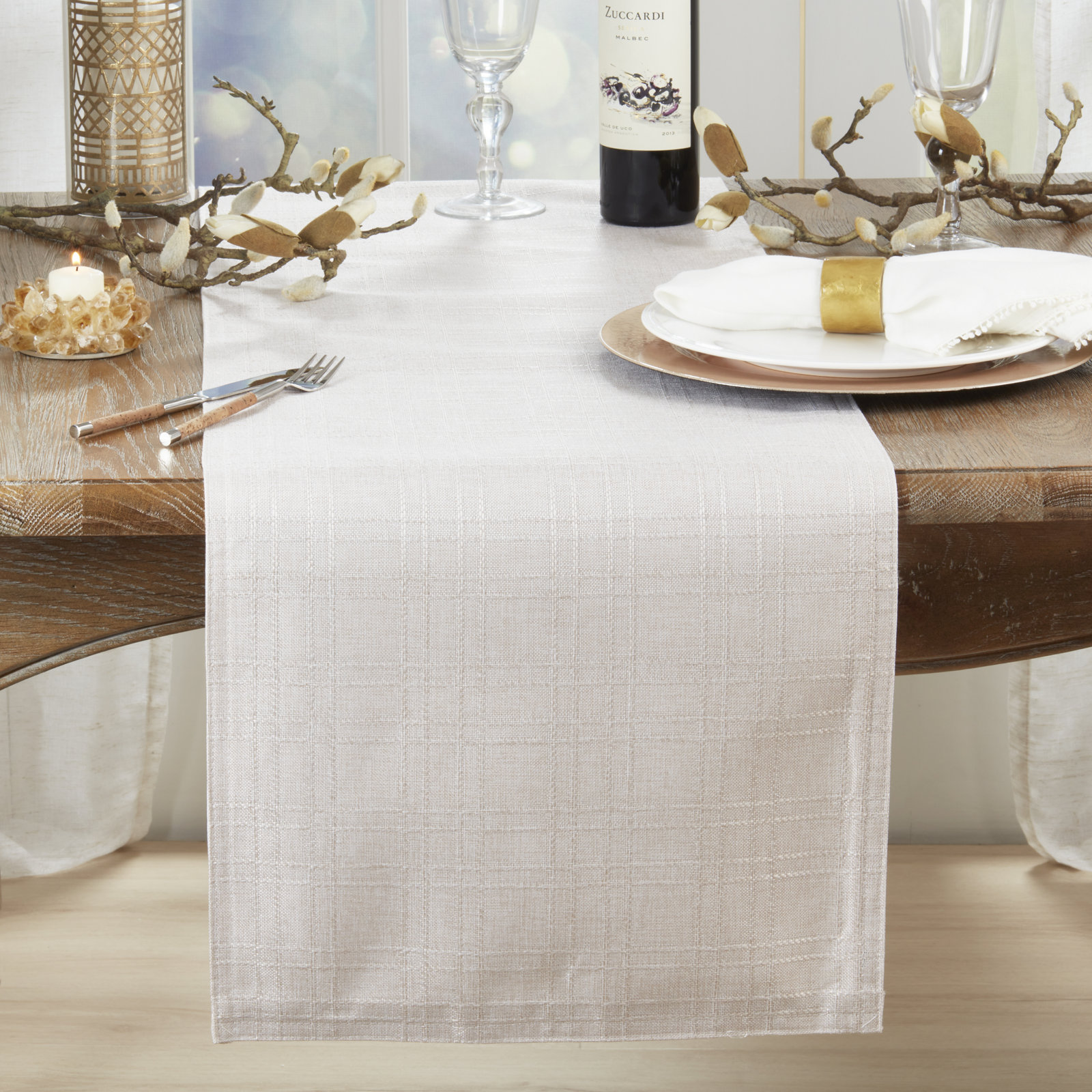Plaid Table Runner, 108" L x 16" W, Pink