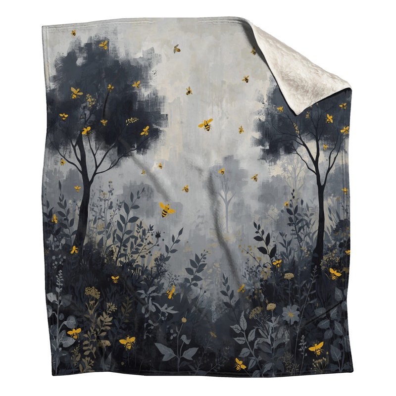 Gray Trees With Bees Blankets, 60in W x 80in H