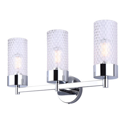 Abbondanzio 6,25 po Meuble-lavabo 3 lumières chromé avec abat-jour en verre texturé transparent