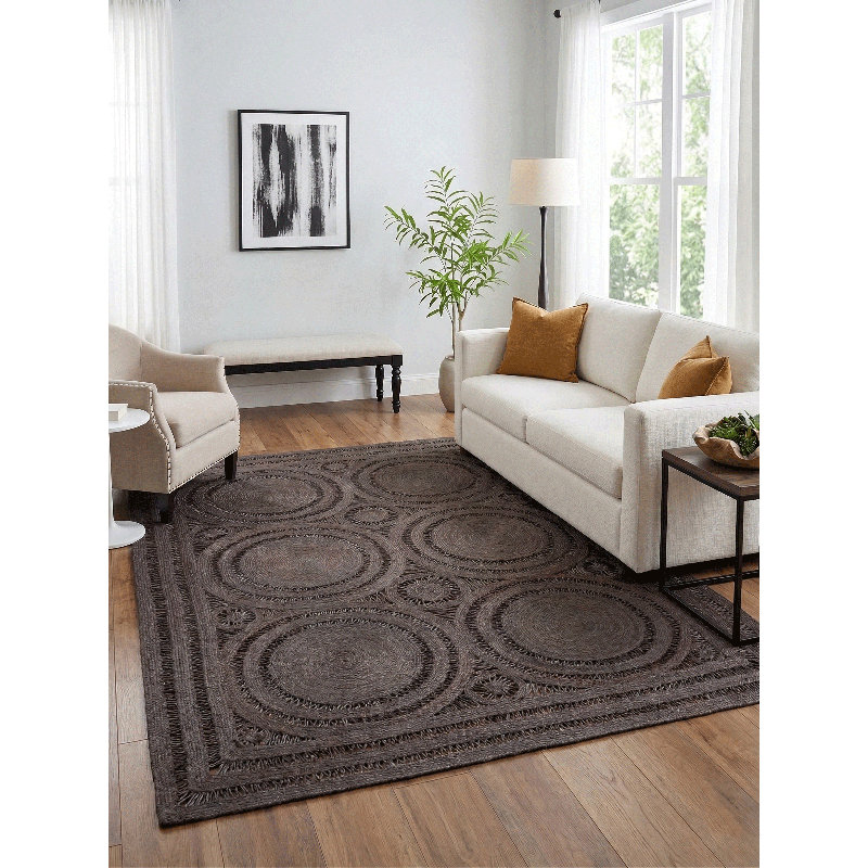 Mehndi Handmade Geometric Area Rug, Round 12'