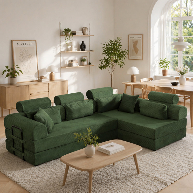 Canapé modulaire en L Boneless, Vert