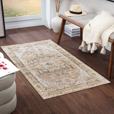 Purcell Machine Washable Traditional Boho Clay Dark Brown Area Rug
