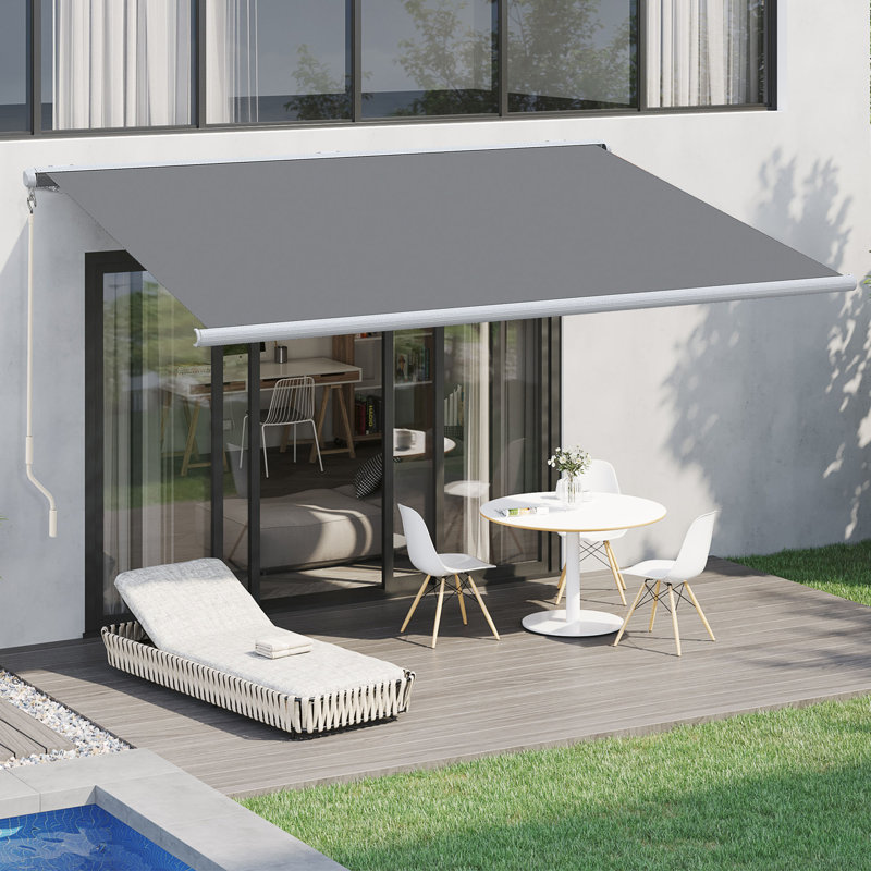 Dakota Fields 395cm W x 300cm D Polyester Grey Cover Retractable Patio Awning