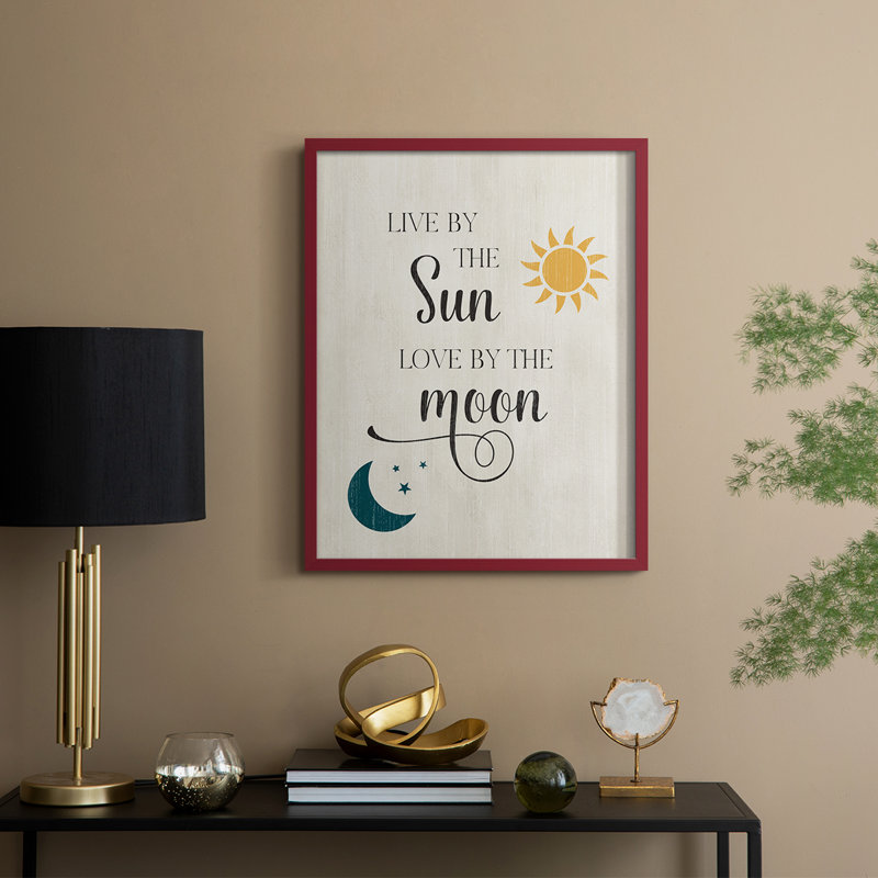 Soleil et lune, reproduction encadrée - bois massif, Rouge, H 30 po x l 24 po