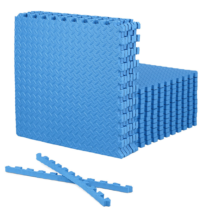 CAP Interlocking Exercise Foam Mats, 72 SQ.FT Diamond, TATAMI, T-Pattern 1-Inch Thickness Tiles, Blue-Diamond