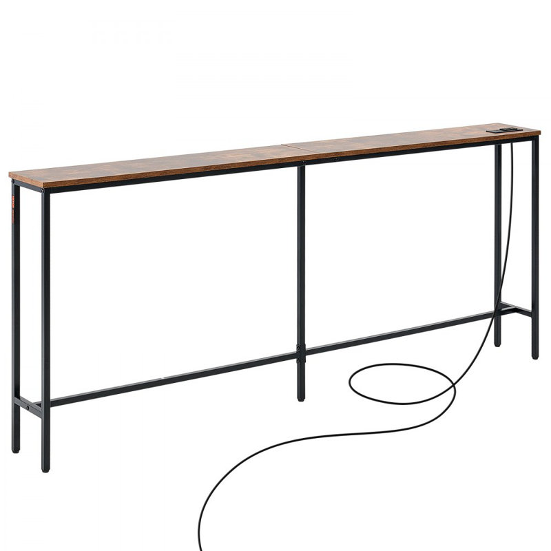 Narrow Console Table, 70.9" Behind Couch Shelf with Power Outlets, 1-Tier Long Entryway Shelf, Narrow Sofa Table with Metal Frame and Charge Station, for Entryway, Hallway, Living Room