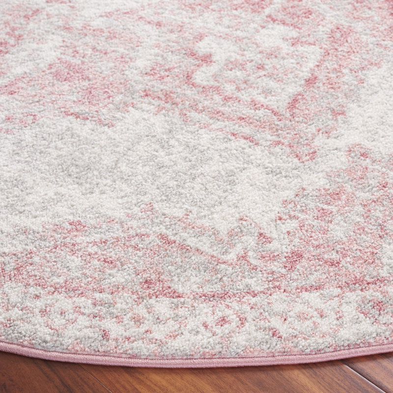 Lowrey Ivory/Gray/Pink Rug, Round 6'7"