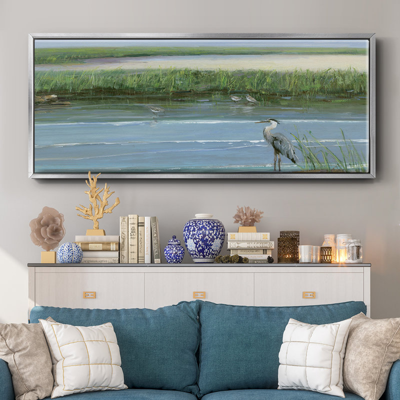 Wading at Dusk- Framed Canvas, 12" H x 30" W