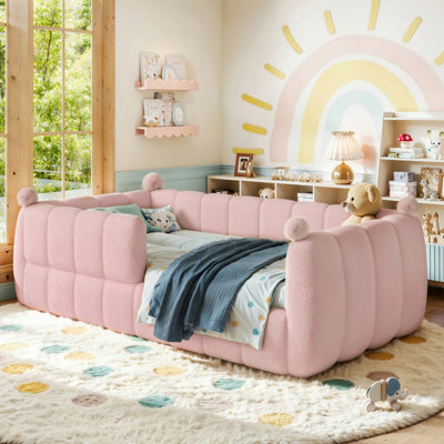 Upholstered Floor Bed with Safety Rails