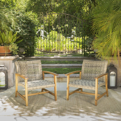 Wellard Outdoor Wood and PE Wicker Club Chairs