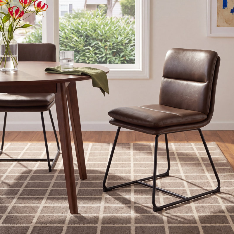Volana Upholstered Dining Chair, Brown Pebbled Faux Leather