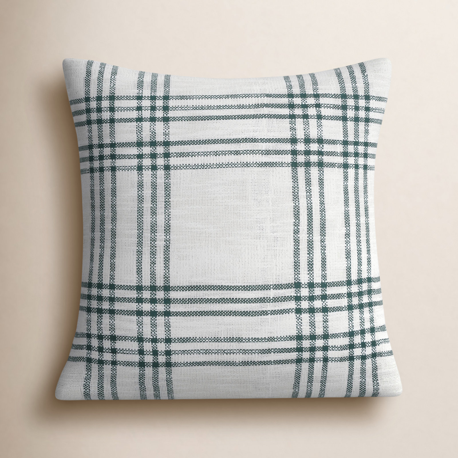 Attica Buttons Cotton Throw Pillow, Pine Green/Soft White