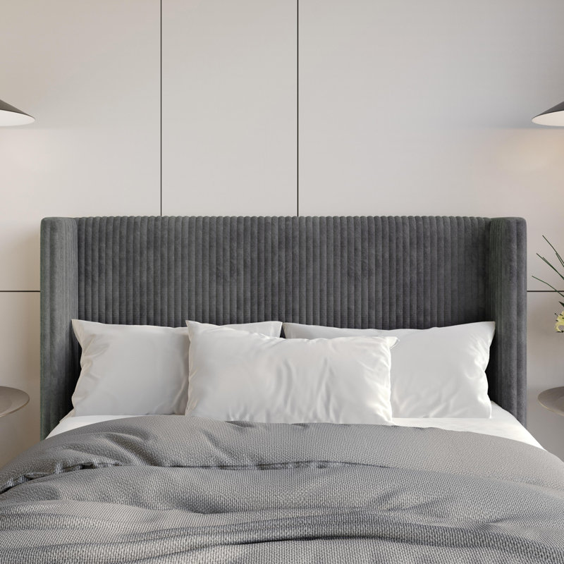 Tête de lit tapissier Lenox, Gris, Très grand lit
