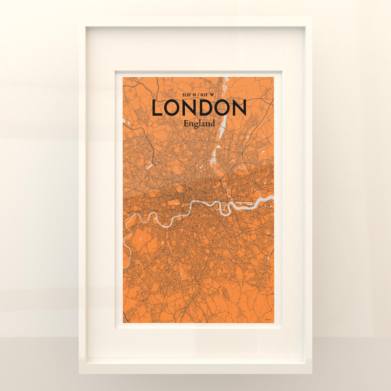 London City Map In Orange - No Frame Print, 36cm H x 24cm W x 0.05cm D