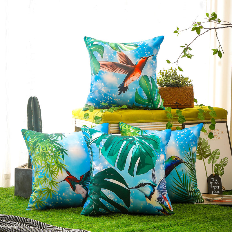 Indoor / Outdoor Blue Square Throw Cushion Cover