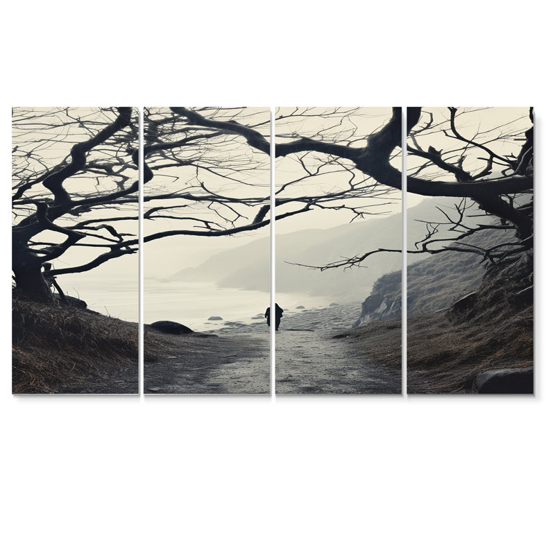 «Country Road Desolate Winter Landscape - Ensemble de décorations murales campagne», 4 pièces, H 32 po x l 64 po