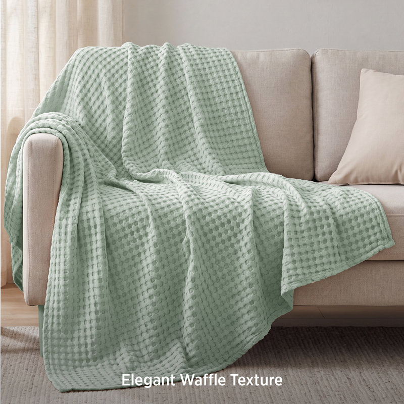 Bedsure 279gsm Cotton & Rayon from Bamboo Waffle Blanket GentleSoft™️, Queen, Jadeite