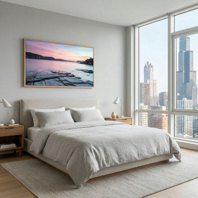 Ensemble de 1 tableau sur toile représentant un coucher de soleil sur un lac