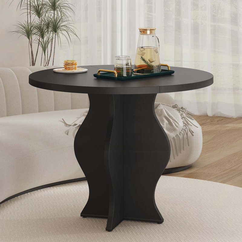 Petite table de salle à manger ronde avec base à piédestal Wave (31,5 po, noir, 2 à 4 places), Noir