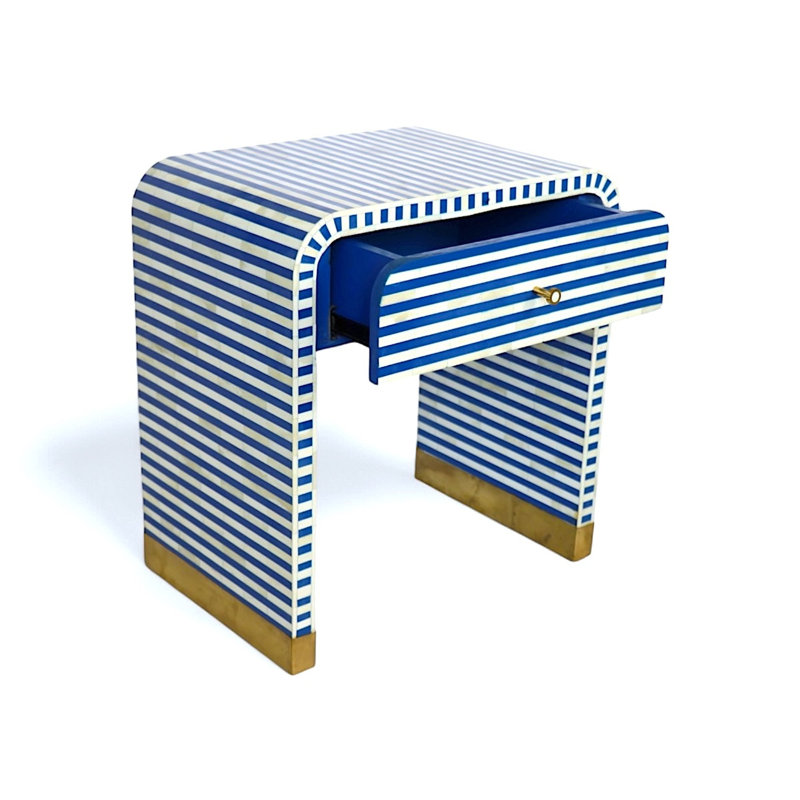 Bone Inlay Curved Bedside Table