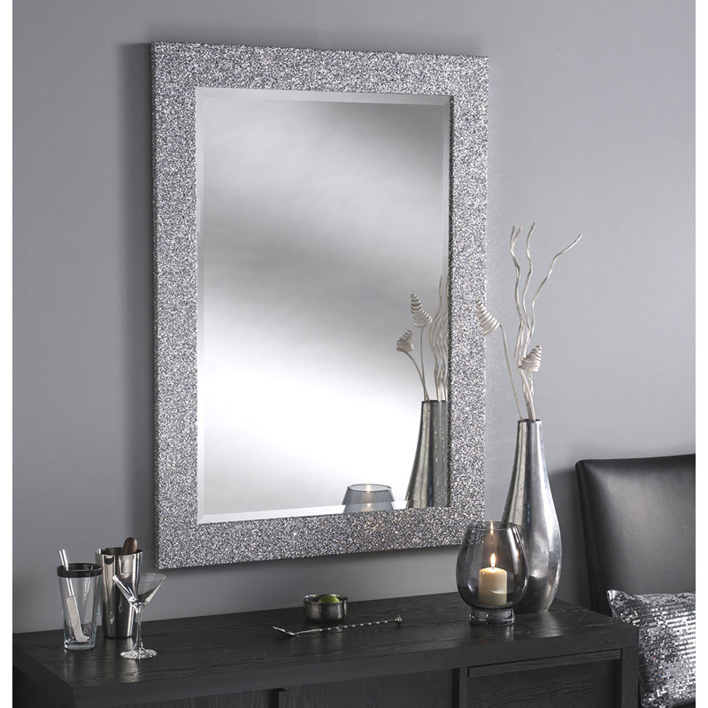 Wood Flat Wall Mirror, 119 cm H x 94.5 cm W, Gold Glitter