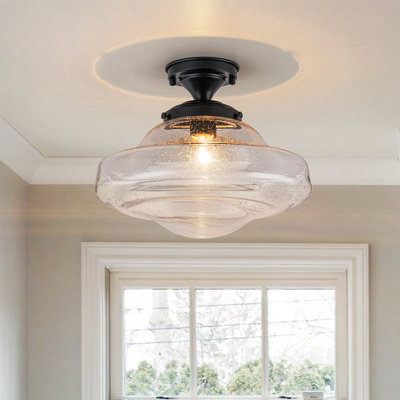 1-Light 13"W Seeded Glass Semi Flush Mount