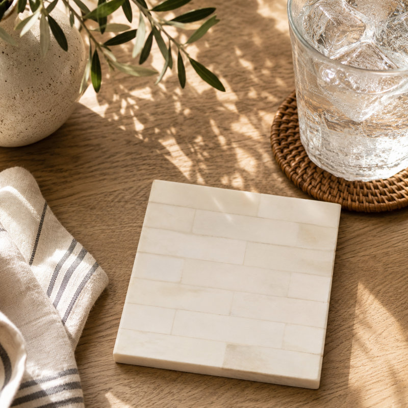 Sous-verres horizontaux à incrustation (ensemble de 4) - Sous-verres à motif brique minimal pour table basse, table de salle à manger et utilisation quotidienne