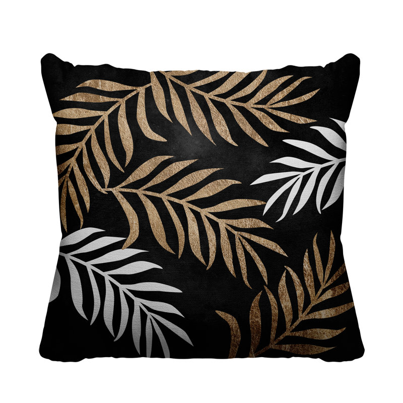 Coussin intérieur / extérieur Bobo Fern, Noir / or / blanc, L 15 po x H 15 po