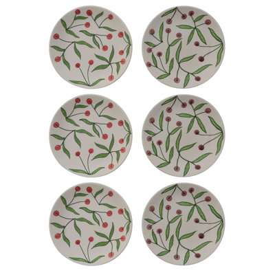 Hand-Painted Stoneware Plates With Cherries