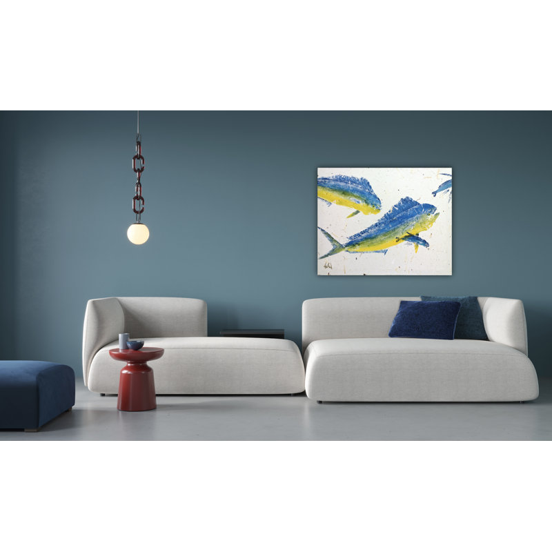 «Mahi I» par John Beard - reproduction d'artiste sur toile, Cadre flottant blanc, H 32 po x l 42 po x P 2 po
