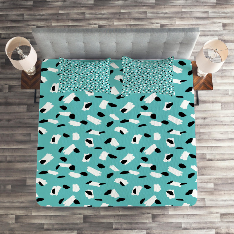 Penguins Eclectic Polyester Coverlet, King Bedspread + 2 Shams, Teal/Black