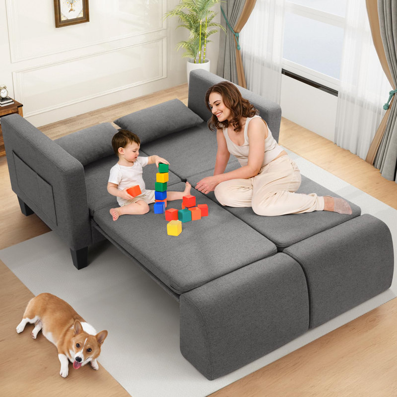 58'' Upholstered Sleeper Sofa, Gray