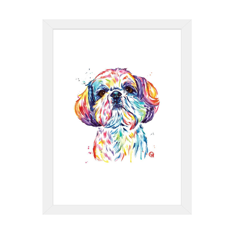 «Kiki the Shih Tzu» par Lisa Whitehouse - impression d'art graphique, Papier encadré blanc, Blanc, H 32 po x l 24 po x P 1 po