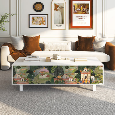 Table basse avec rangement peint français rétro
