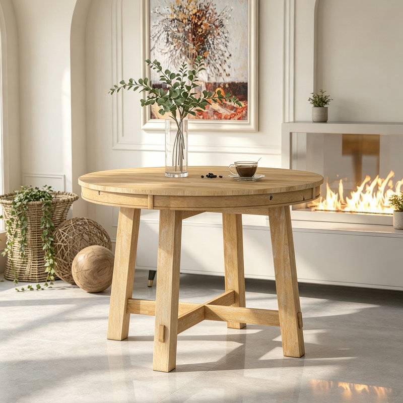 Table de salle à manger extensible Farmhouse, Bois naturel délavé, Bois naturel délavé