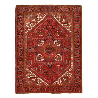 Tapis bleu marine / beige / rouille oriental en laine / coton 7 pi x 9 pi 4 po Oriental