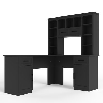 Bureau d'ordinateur en L avec 2 armoires et 2 tiroirs sous la table