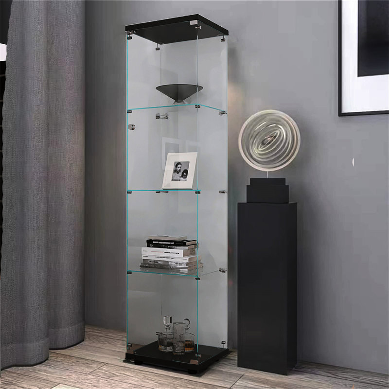 Armoire à une porte en verre noir avec 4 tablettes - Améliorez votre espace