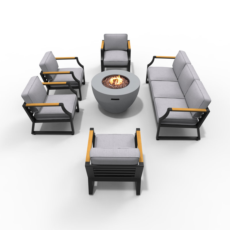 7 - Person Patio Conversation Set with Cushions, Black