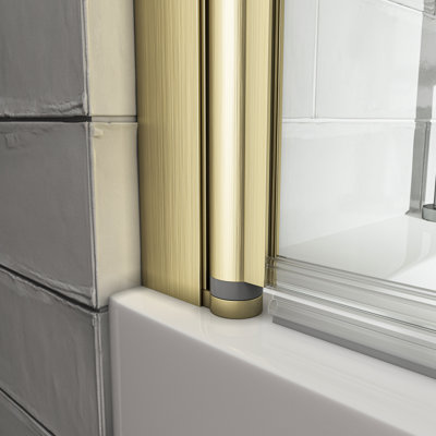 Porte de douche 180 pivotante en or brossé 180, largeur 31 à 32 po, hauteur 55 po, verre trempé 1/4 po et 6 mm avec revêtement nano, réversible pour les baignoires standards